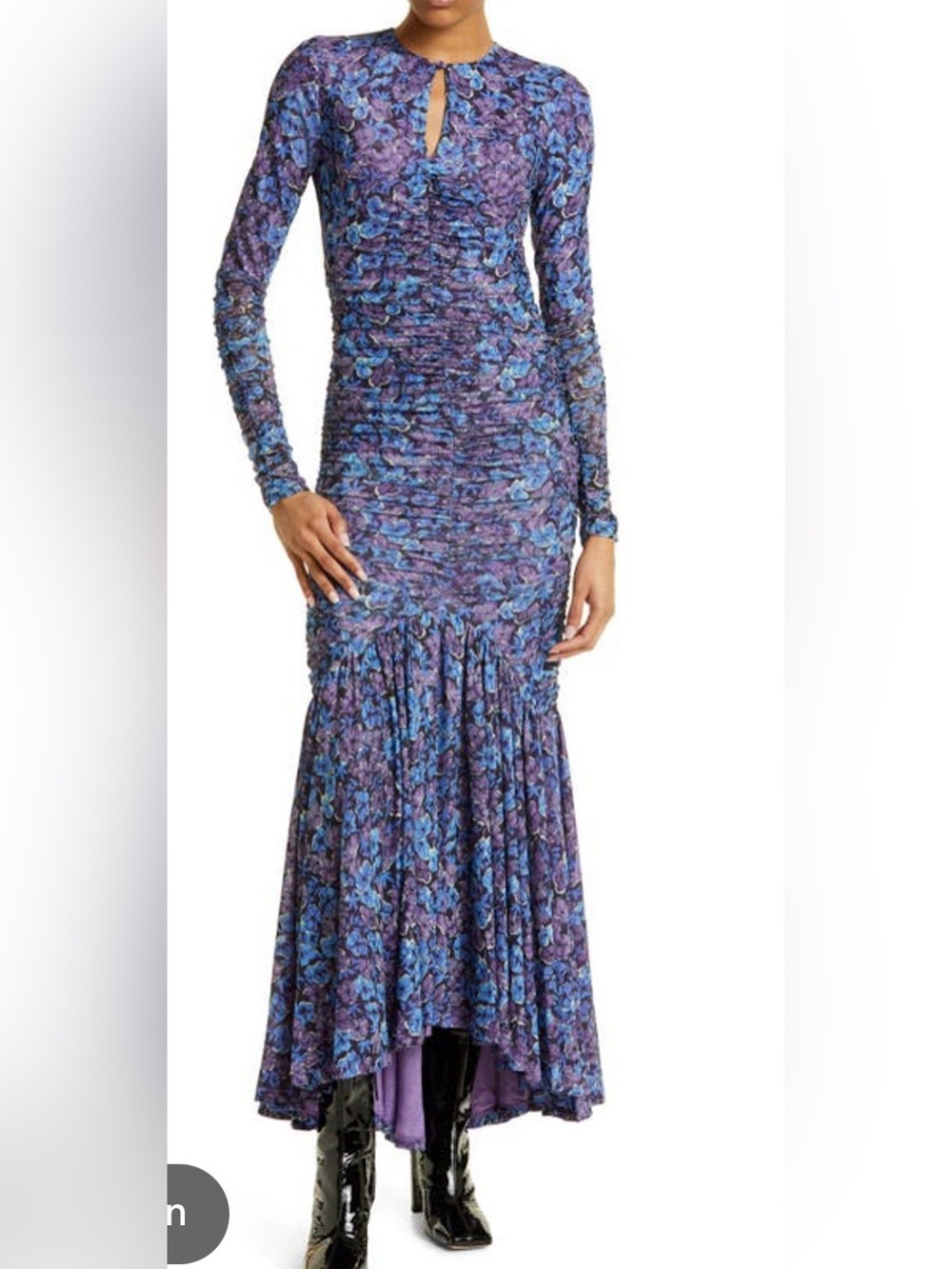 ROTATE Long-Sleeve Floral Ruched Purple & Blue Mermaid Dress